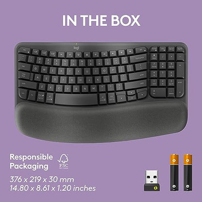 Logitech Wave Keys Wireless Ergonomic Keyboard with Cushioned Palm Rest, Comfortable Natural Typing, Easy-Switch, Bluetooth, Logi Bolt Receiver, for Multi-OS, Windows/Mac - Rose