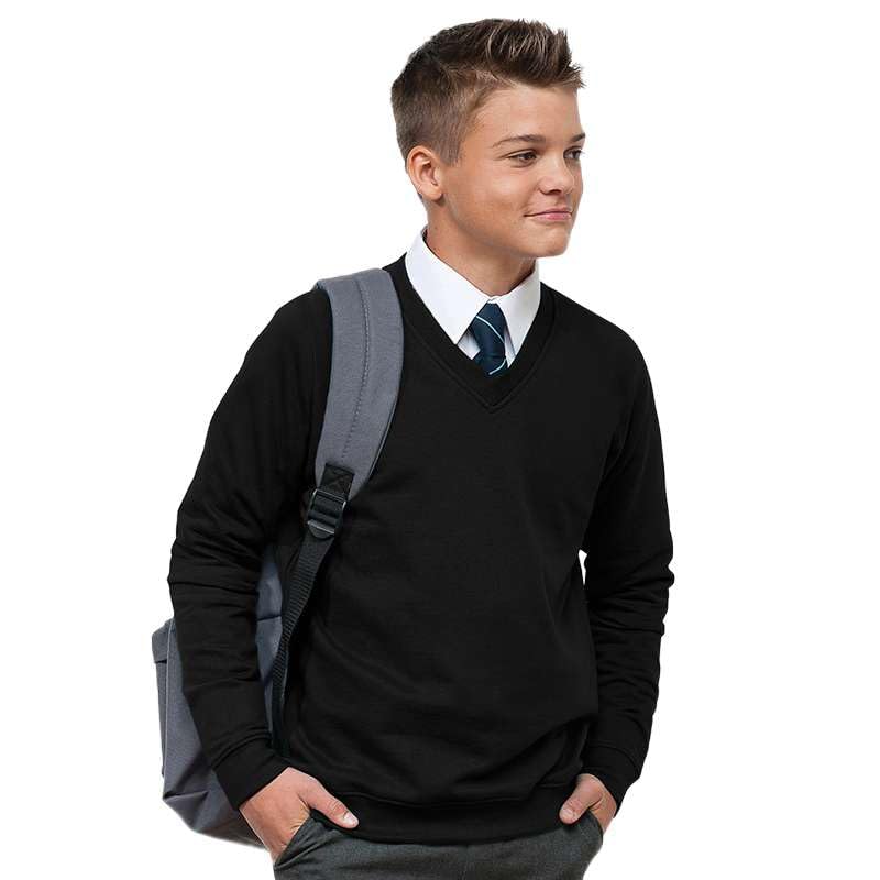 Ages 3-16 Boys Girls Unisex School Sweater V Neck Fleece Sweatshirt Uniform Black Navy
