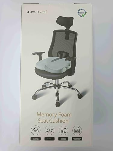 Travel Ease Ergonomic Seat Cushion, Premium Memory Foam Chair Pad with Anti-Slip Base for Long Hours Sitting Comfort, Hip Support Pillow for Office Chair, Car Seat, Gaming Chair (Black)