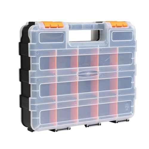 TCE AG322U Torin Double Sided Tool and Hardware Storage Box: Portable Small Parts Organizer with Removable Plastic Dividers for Tools, Small Items and Jewelry, Black/Orange