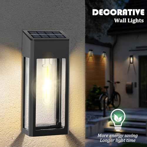 GOODFOEVER Solar Outdoor Lights Waterproof, 4 Pack Fence Lights Solar Powered with LED Bulbs, Metal Wall Lights for Garden Porch Patio Yard and Garage, Aluminum and Glass Shade (Wall Light 4 Pack)