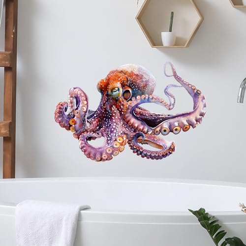 Lifelike Octopus Wall Decal Nursery Sea Animal Wall Sticker for Bathroom Removable Peel and Stick Waterproof Wall Art Decor Stickers for Kids Baby Classroom Living Room Playing Room Bedroom