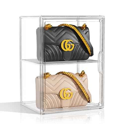 Clear Purse Organizer for Closet 1 Pack Clear Handbag Storage Organizer, Stackable Acrylic Display Case with Adjustable Divider for Purse, Handbag, Backpack, Wallet, Collectibles, XXX-Large