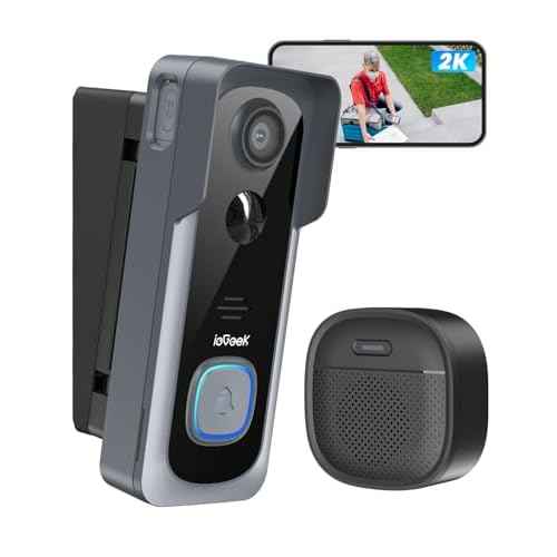 ieGeek 2K Wireless Doorbell Camera No Subscription with 145¡Æ Adjustable Angle Mount, Smart Video Doorbell with Chime, Motion Detection, 2-Way Talk Voice Changer, Works with Alexa, Only 2.4Ghz WiFi