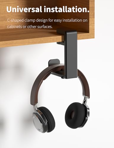 Celerion Headphone Hook - Under Desk Headphone Holder with 360-Degree Adjustable Rotation, Black
