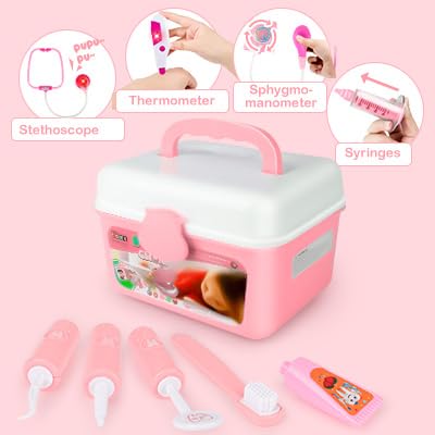 Doctors Set for Kids, 34-Piece Dentist Toys for Boys and Girls, Role Play Toys for 3+ Year Old with Carry Case, Stethoscope for Toddle, Dentist Tools, (include Doctor Costume)
