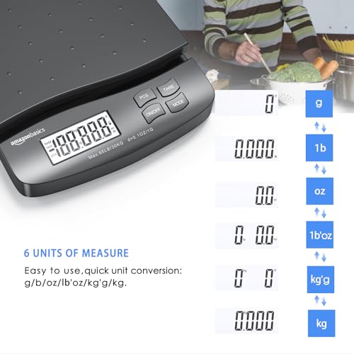 Amazon Basics Digital Postal Scale, AC Adapter, 65 lb Capacity, 0.1 oz Readability, Black