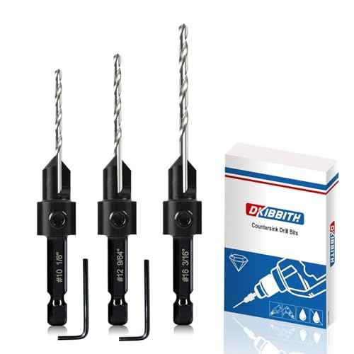 3-pc Countersink Drill Bit Set #10#12#16, 3in1 Woodworking Counterbore Hole Saw Drill Bits, Depth Adjustable M2 Pilot Drill Bits, 82-Degree Chamfer, 1/4¡± Hex Shank, with 1 Allen Wrench