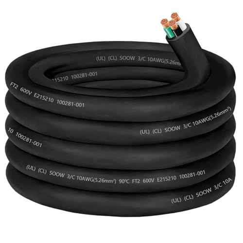 10/3 10 Gauge SOOW Wire 10 AWG 600V SOOW Bulk Cable Electrical 3 Conductor 30A Portable Power Cable Extension Cord for Welder,Generator,Portable Light,Circuits,EV Car Charger,Motor Lead-25ft