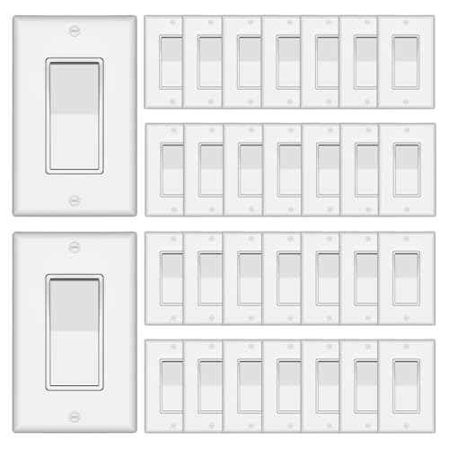 ThunderWay Single Pole Decorator Wall Light Switch with Wall Plate, 15A 120V/277V, On/Off Paddle Switch, Residential Grade - UL Listed, White (30)