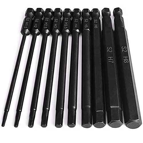 PTSLKHN 10-Piece Metric Hex Shank Drill Bit Set | 4" S2 Alloy Steel Allen Wrench Bits | Magnetic Tips for Precision | Industrial-Grade Durability