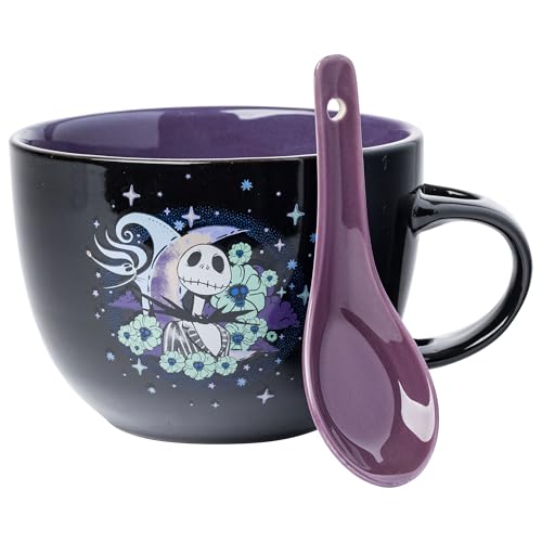 Silver Buffalo Nightmare Before Christmas Celestial Jack and Zero 24oz Ceramic Soup Mug with Spoon
