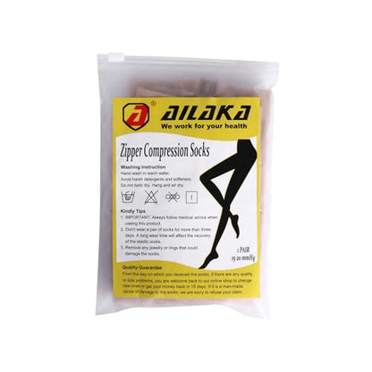 Ailaka Medical Compression Socks with Zipper, Knee High 15-20 mmHg Compression Socks for Women Men, Open Toe Support Socks for Varicose Veins, Edema, Recovery, Pregnant, Nurse