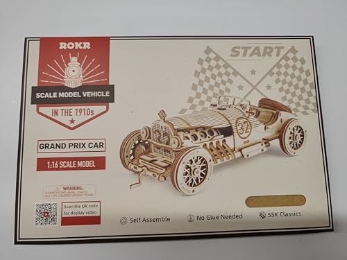 ROKR Car Wooden Model kit For Adult - 3D Puzzle Model Building Kits - Christmas Birthday Gifts For Teens and Adults (Grand Prix Car)