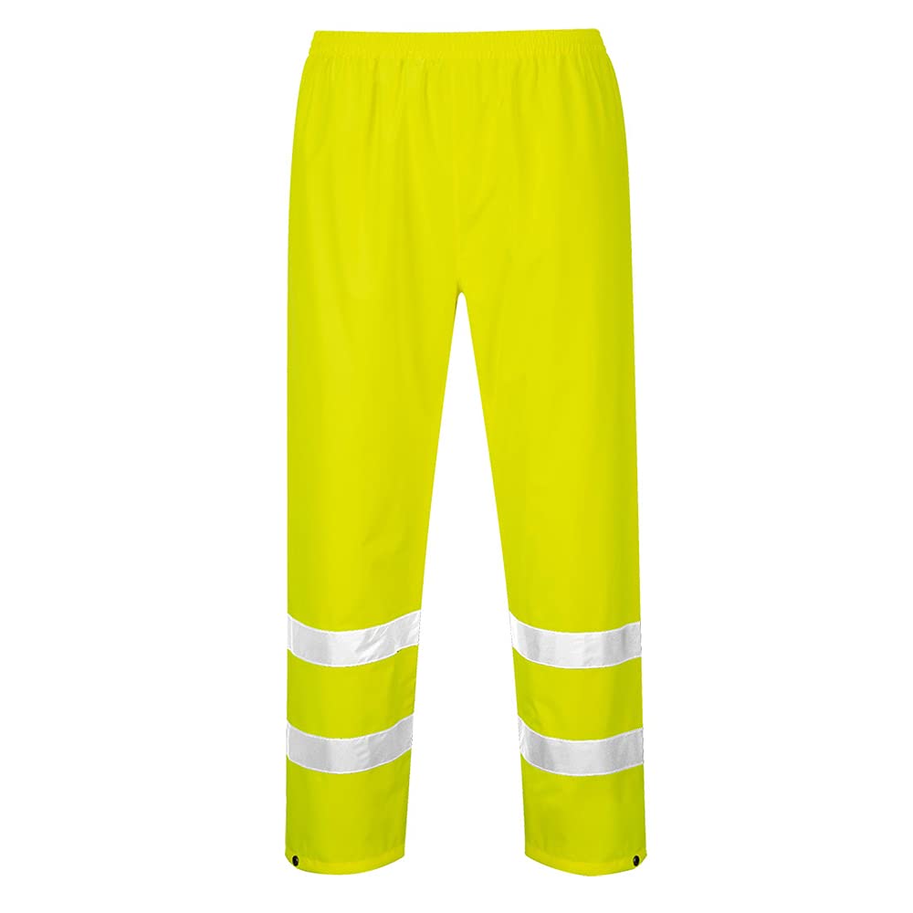 Portwest H441 Waterproof Hi Vis Reflective Safety Rain Pants Lightweight Waterproof Elasticated Waistband Over Work Trousers Mens Workwear Yellow, Large
