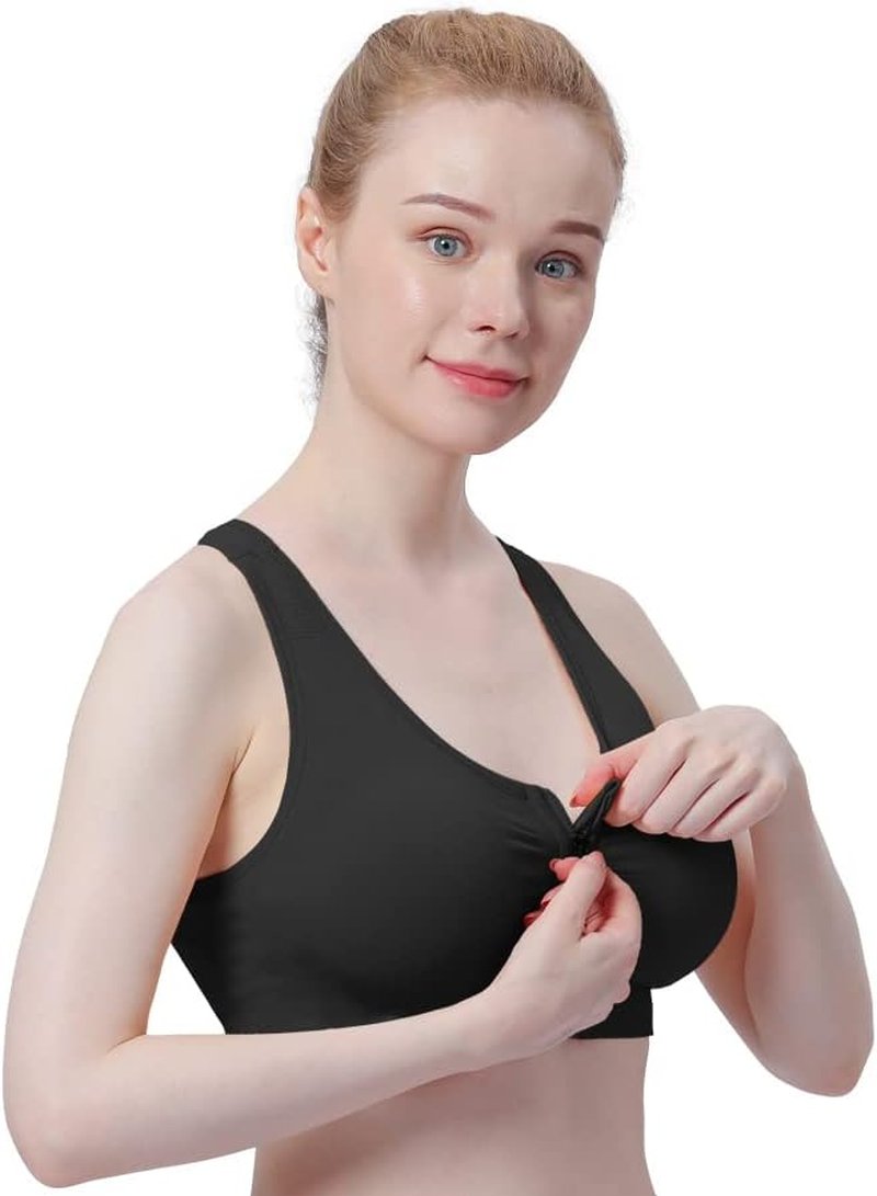 Wireless Women's Zip Front Sports Bra - Post-Surgery Activewear | Comfortable Yoga Fit