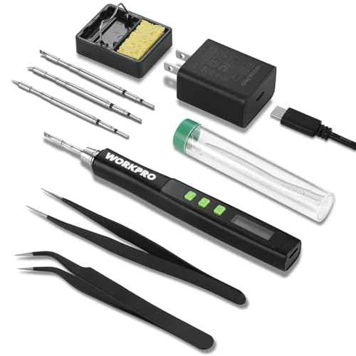 WORKPRO DC Soldering Iron Kit, Fast Heating Soldering Iron Pen with 3 Tips, Portable Lightweight Solder Iron for Electronics, Metal, DIY, Accurate Temp Control, OLED Screen Display, PD/QC Protocols