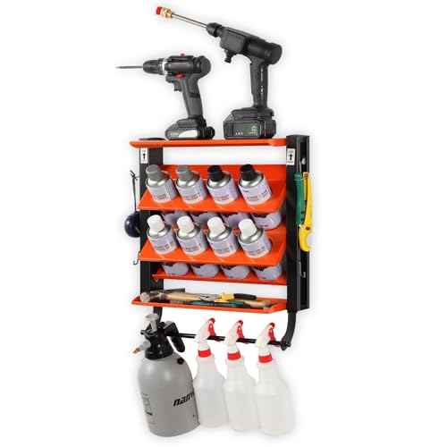 Wallmaster Spray Can Holder, Lube Can Wall Mount Storage Rack Heavy Duty Paint Bottle Organizer for Garage & Home | 8 Can Holes & 2 Shelf