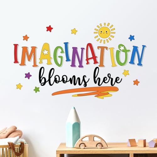 Imagination Blooms Here Wall Decals Inspirational Quotes Wall Stickers Colorful Star Sun Vinyl DIY Removable Peel and Stick Wallpaper for Kids Baby Bedroom Nursery Playroom Home Decoration 50