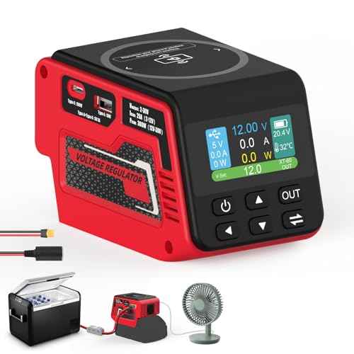 300W Voltage Regulator Compatible with Milwaukee 18V Battery, Converter 2-30V Output, PD3.0 100W Type-C, 15W Wireless Magnetic, 18W Type-A Charging, XT60 and Cigarette Lighter Socket DIY Output