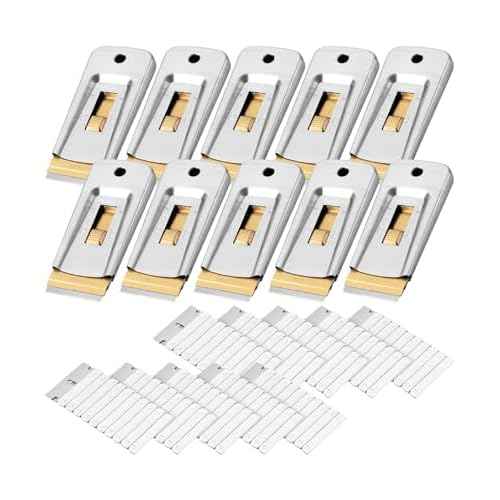 Bates- Metal Razor Blade Scraper Tool, 10 Pack, 100 Extra Blades, Stainless Steel Heavy-Duty Cleaning Razor Scraper Tool