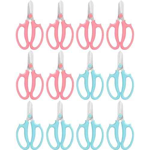 Flower Scissors - Stainless Steel Floral Scissors, Florist Cutters for Stems, Garden Plant Shears for Fresh Flowers (Blue, Pink) (12 PCS)