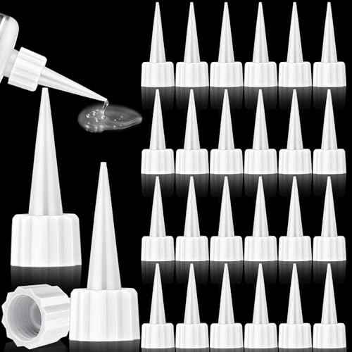 Loopeer 24 Pcs 312 Extra Tips for Ca Glue Snip Tip Applicator Tips Cap Plastic Glue Micro-Tips Extender Precision Applicator for Ca Bottle Adhesive Tubes Dispensing DIY Crafts(White)