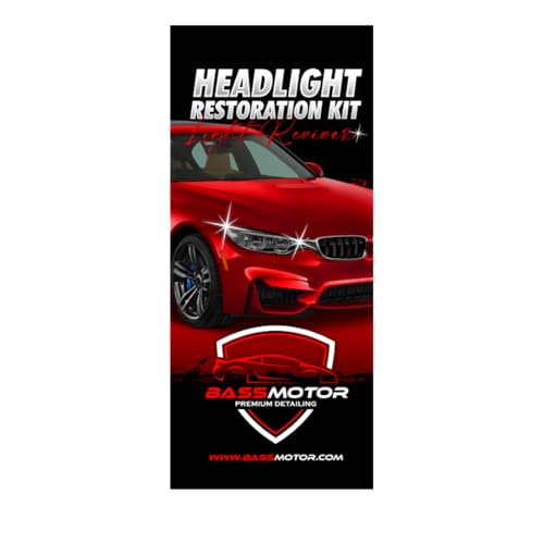 BassMotor Complete Kit for Polishing Dull and Worn Headlights for Car Restoration - Set for Cleaning and Sanding for ITV and Improved Visibility and Safety, Carbon Alumina