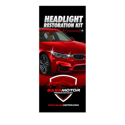 BassMotor Complete Kit for Polishing Dull and Worn Headlights for Car Restoration - Set for Cleaning and Sanding for ITV and Improved Visibility and Safety, Carbon Alumina