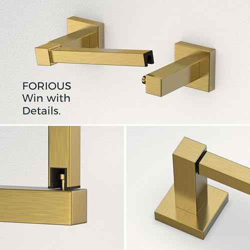 FORIOUS Toilet Paper Holder Set Wall Mount, SUS 304 Stainless Steel Pivoting Toilet Paper Holder and Towel Ring, Hand Towel Holder Set for Bathroom, Square Bathroom Hardware Set, Brushed Gold