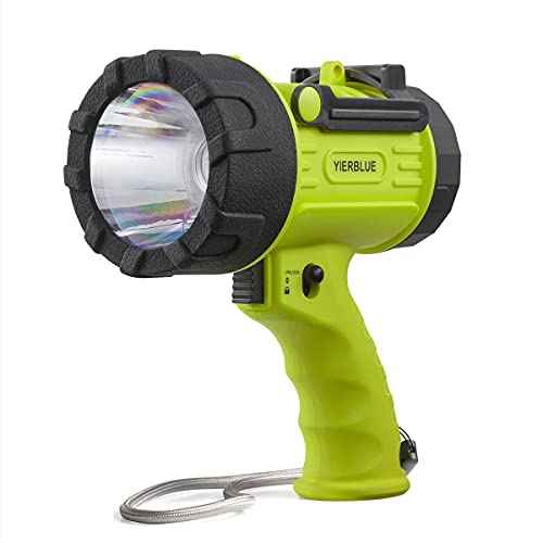 YIERBLUE Rechargeable Spotlight with 90,000 High Lumen LED, IP67 Waterproof Handheld Flashlight Searchlight with Detachable Red Light Filter