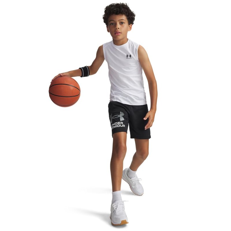 Under Armour Boys Tech Logo Shorts, (001) Black / / Mod Gray, Large