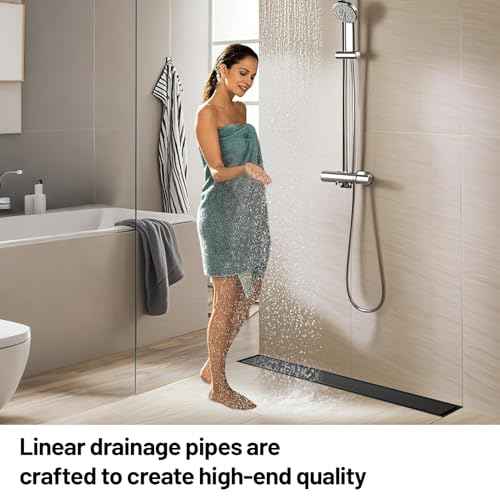 Linear Shower Drain, 304 Stainless Steel with Adjustable Leveling Feet, Hair Strainer,Reversely Install Place to Create an Invisible Floor Drain - Black -16-Inch