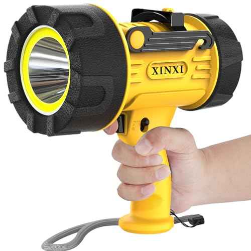 XINXI Rechargeable Spotlight with 1000000 Lumens COB Floodlight, IP67 Waterproof Spotlight Flashlight,Long Runtime Handheld Spot Light with Red Filter for Hiking, Boating, Hunting(Yellow)