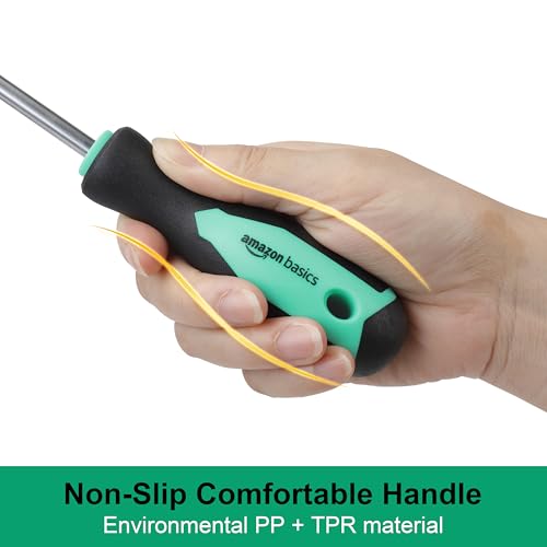 Amazon Basics Magnetic Screwdrivers Set, Includes Phillips, Slotted, Torx, Square, and Stubby Screwdrivers, 12-Piece Hand Tools Set, Turquoise