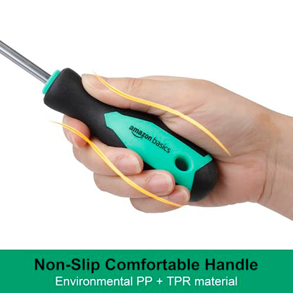 Amazon Basics Magnetic Screwdrivers Set, Includes Phillips, Slotted, Torx, Square, and Stubby Screwdrivers, 12-Piece Hand Tools Set, Turquoise