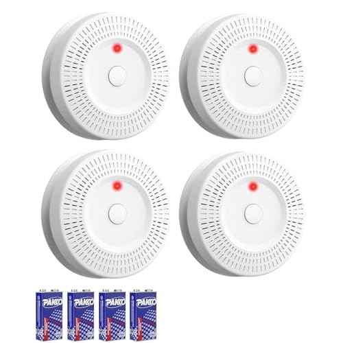 Smoke Detector, ?Lecoolife, ?9V Battery Operated Smoke Alarm with LED Indicator, Silence Button, Battery Powered, White, 4 Pack
