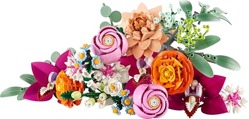 LEGO Botanicals Pretty Pink Flower Bouquet Set for Adults - Floral Home Decor Building Kit with Artificial Roses, Daisies, Cornflowers and Elderflowers - Nature Gifts for Women and Men - 10342