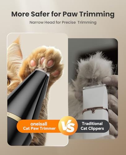 oneisall Dog Paw Trimmer with Double Blades,Silent Dog Clippers Cat Paw Trimmer Shaver for Dogs Cats Face,Eyes, Ears