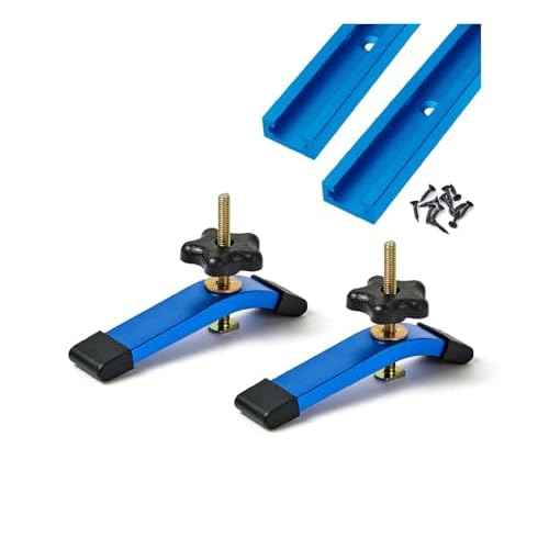 Aluminum 24"X2 T-track with 2pk Hold Down Clamps,6-3/8"L x 1-1/4"Width-Woodworking and Clamps - High Strength Aluminum Alloy 6063 - Fine Sandblast Anodized - Blue Color