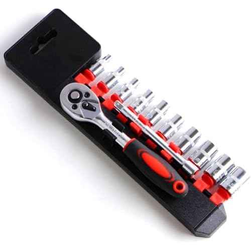 YWHWXB 1/4 Inch Ratchet Socket Wrench Set, Metric Socket Set with Quick Release Reversible Ratchet Wrench and Extension Bar, Metric SAE Mechanic Tool Kit,12 Pcs