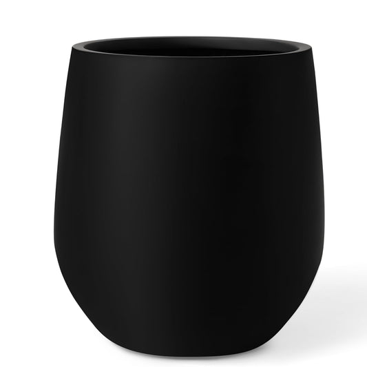 KUTE NEST 16.5" H x 15" D Premium Corso Fiberstone Round Tapered Planter with Drainage Hole, Weather Resistant for Indoor & Outdoor Use, Included 2 Extra Coco Mats (Black, 11.5" Pot Opening)