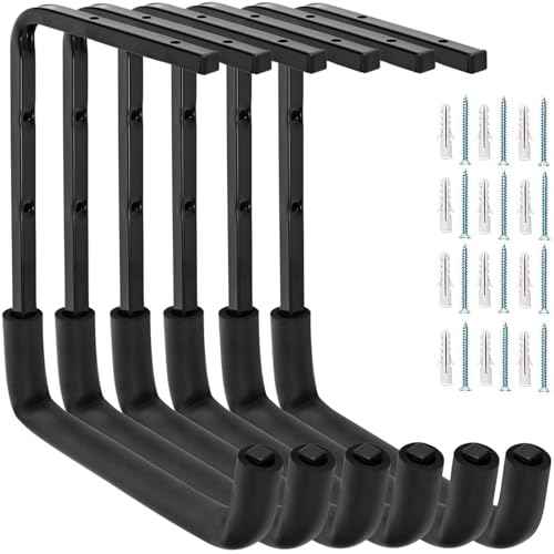 6pcs Overhead Garage Storage Rack, tility Ladder Hangers, Ceiling Mounted Garage Hooks for Lumber Bike Tools(9.45 x 12.6 Inch)