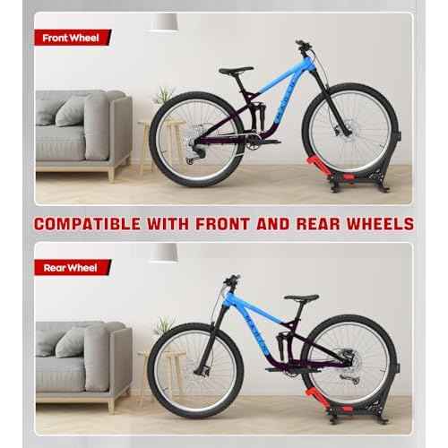 Bike Floor Stand, Portable Bike Storage for Garage - up to 3.5" Tire Wide, MTB & Road Bicycle Floor Stand, Front and Rear Wheel Parking Rack Fit for 26"-29" Bikes