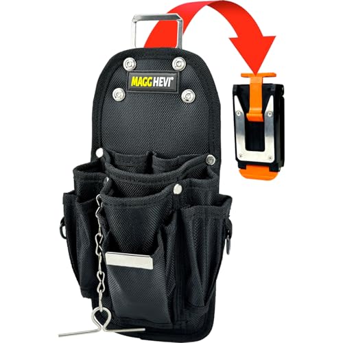 MAGGHEVI Tool Pouch with Belt Clip,Quickly Attach and Release from Tool Belts,Utility Tool Organizer Pouch for Electrician,Carpenter,Construction,Technician
