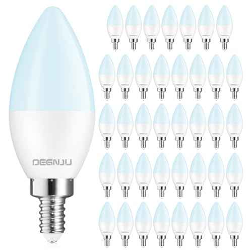 40 Pack Chandelier Light Bulbs 60 Watt Equivalent, Candelabra LED Light Bulbs, E12 LED Bulb Daylight 5000K, Type b Light Bulb 5.5W, Candelabra Base, 120V, B11 Candle Light Bulb, Non-Dimmable