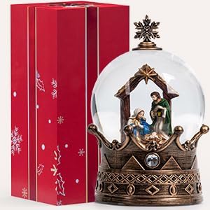 Christmas Snow Globe Lantern Water Glittering Nativity Crown with Music, USB Lined/Battery Operated Lighted Lantern for Christmas Festival Decoration Gifts