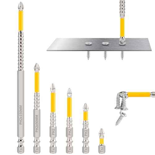 High Magnetic Screwdriver Drill Bit Set, K5 Impact Resistant Non Slip Bit, Strong Magnetic Drill Bit Set, Anti-Slip Magnetic Electric Screwdriver Set, 25 50 65 70 90 150mm (6Pcs)