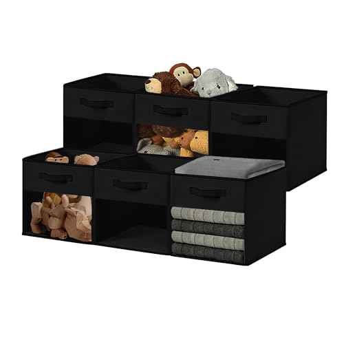 DECOMOMO Storage Bins, Cube Storage Bin with Window, Fabric Storage Cubes for Shelves (11" / 6pcs, Black)