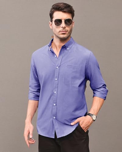 Alimens & Gentle Mens Solid Oxford Shirt Long Sleeve Dress Shirt Work Casual Button Down Shirts with Pocket Aroyal Blue
